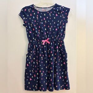 Cat & Jack Navy Dress with Pink Bow and Multicolor Triangle Accents